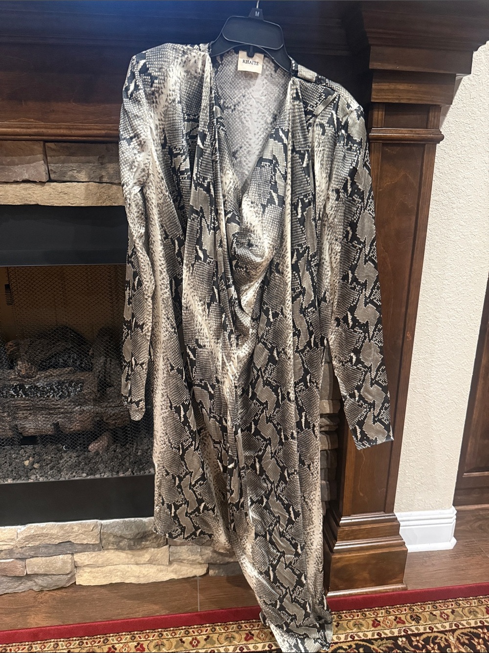 KHAITE Black & Cream Snake-Print Draped Long-Sleeve Dress